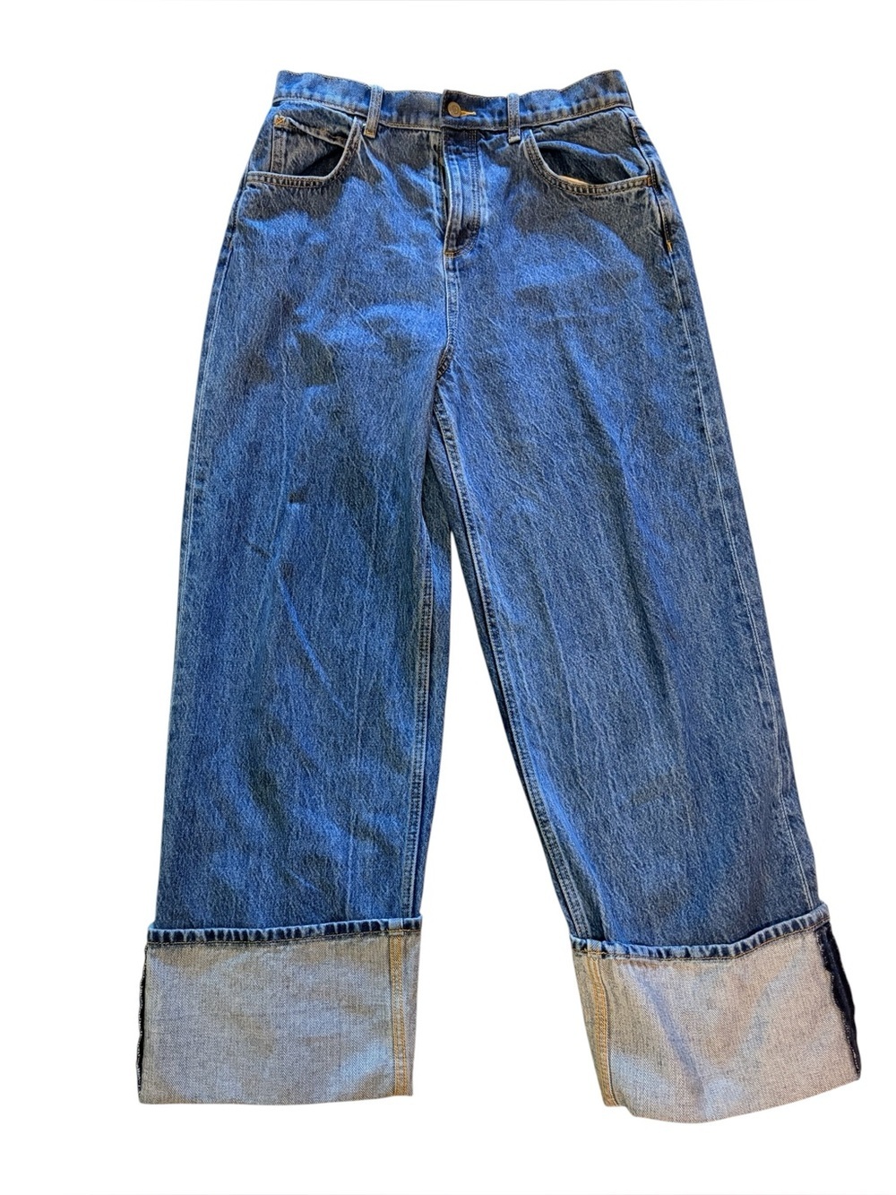ASOS Two-Tone Wide Leg Cuffed Jeans - Denim Blue (#7)